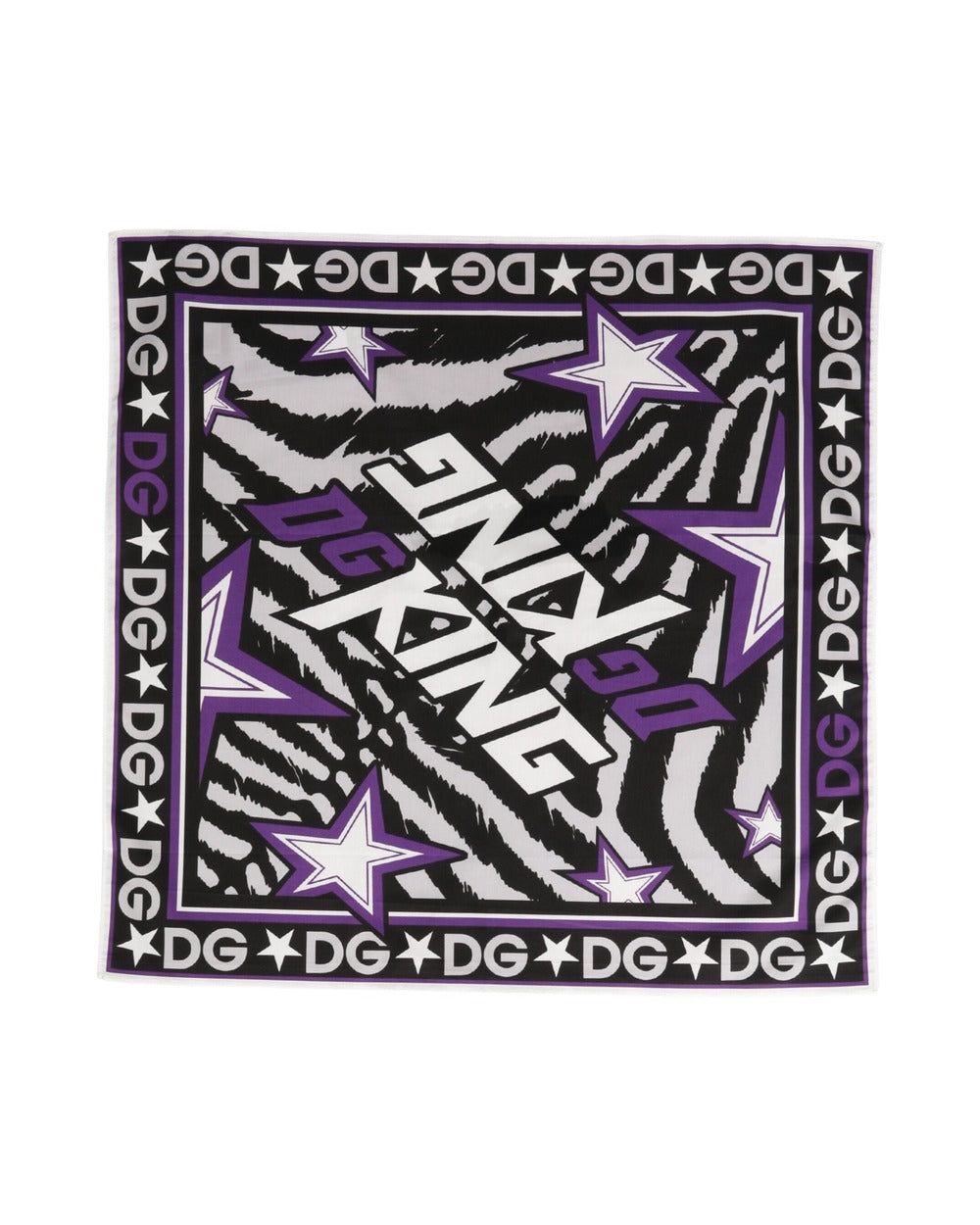 Dolce & Gabbana Black Purple DG King Cotton Foulard 51cm x 49.5cm Scarf