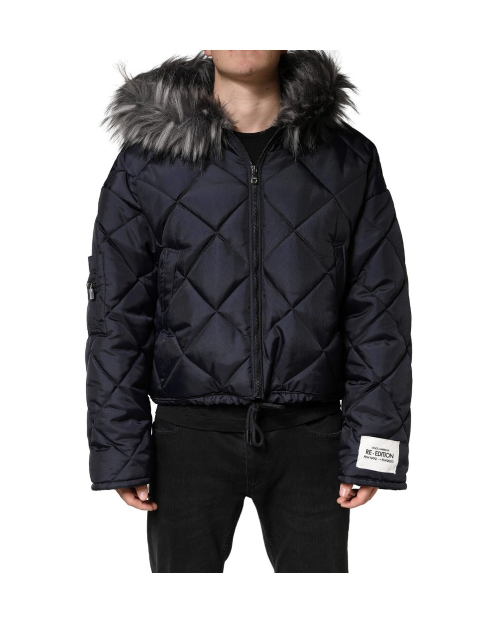 Dolce & Gabbana Black Quilted Fur Shearling Hooded  Jacket