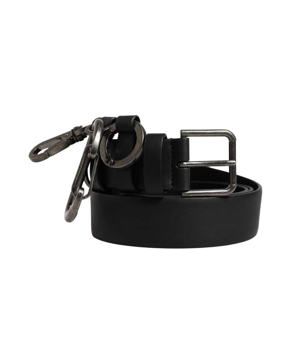 Dolce & Gabbana Black Calf Leather Silver Metal Buckle Belt
