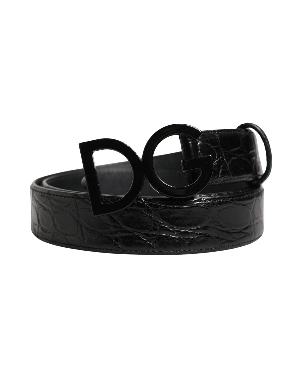 Dolce & Gabbana Men Black Exotic Leather Logo Buckle Belt
