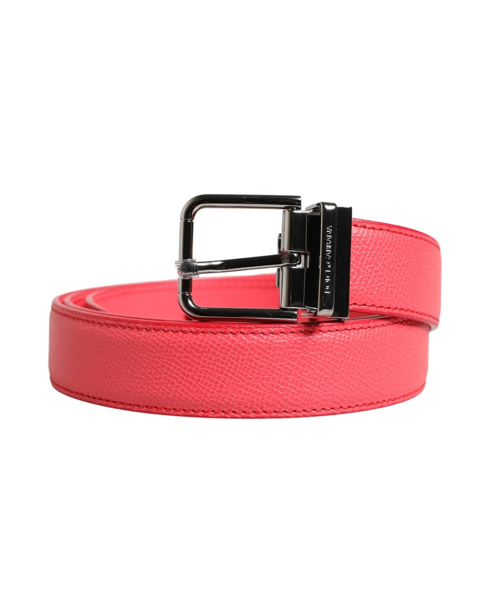 Dolce & Gabbana Pink Calf Leather Silver Metal Buckle Belt