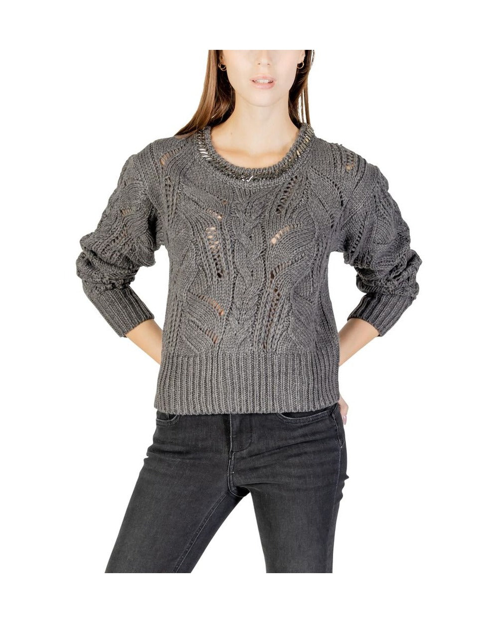 Liu Jo Gray Marabou Sweatshirt