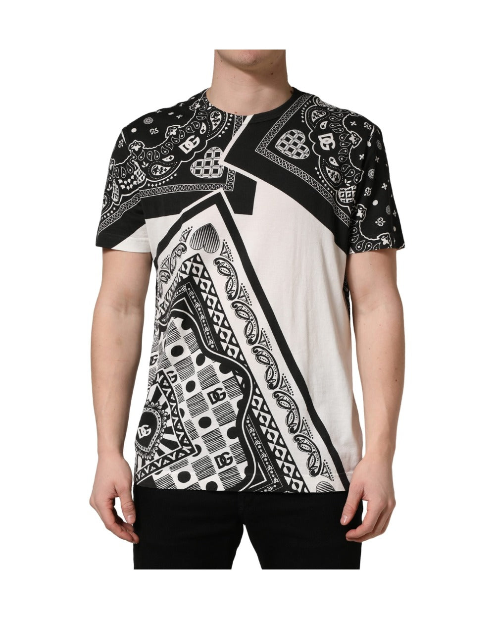 Dolce & Gabbana Black White Bandana Cotton Crew Neck  T-shirt