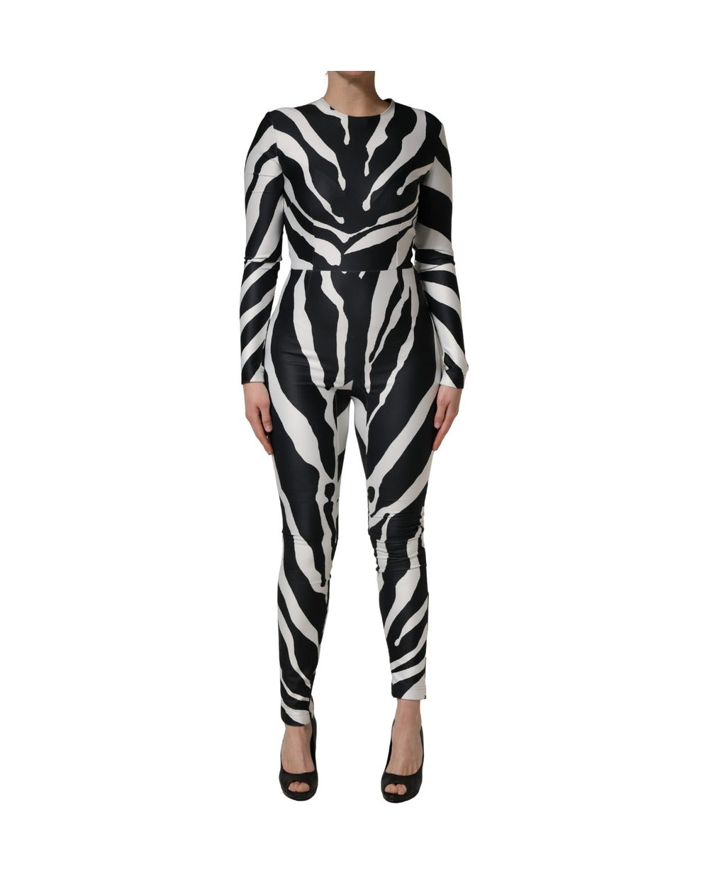 Dolce & Gabbana Black White Polyester Zebra Pattern Jumpsuit