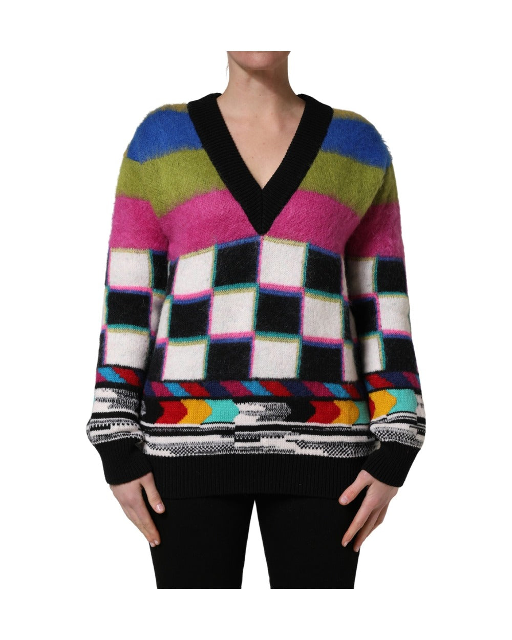 Dolce & Gabbana Multicolor Stripes V-neck Pullover Sweater