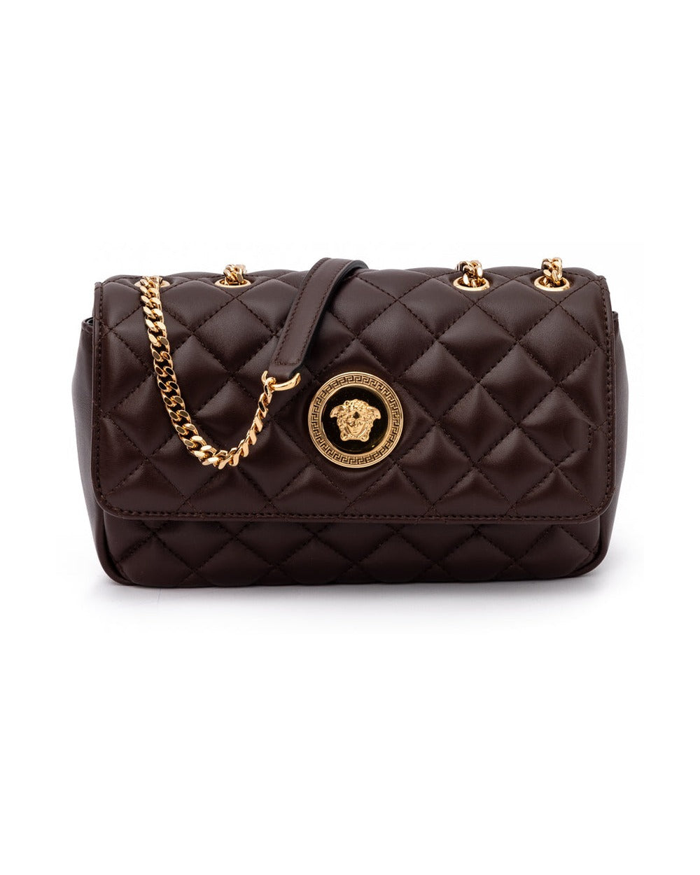 Versace Brown Quilted Leather Shoulder Strap Bag