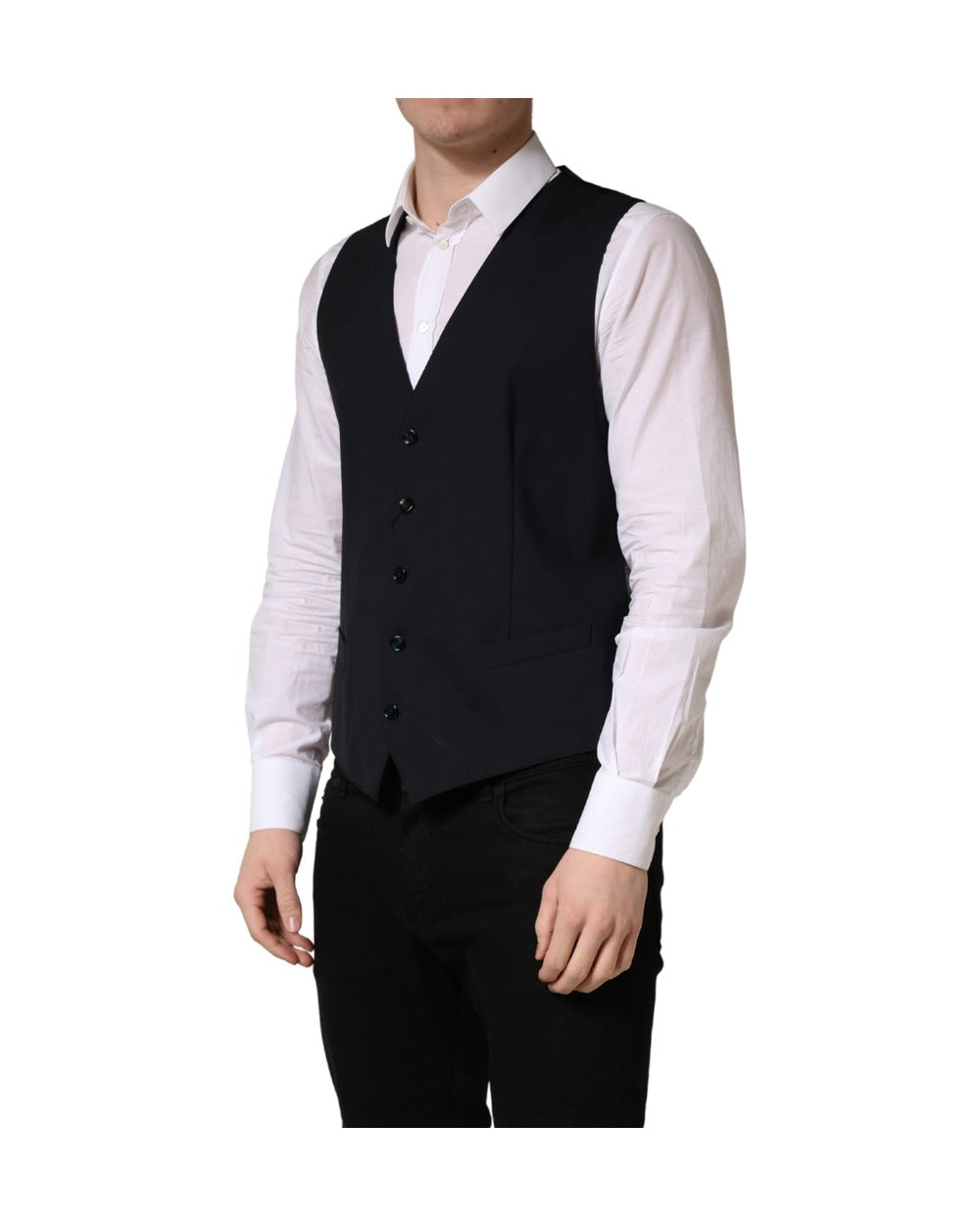 Dolce & Gabbana Black Wool Single Breasted Waistcoat Vest