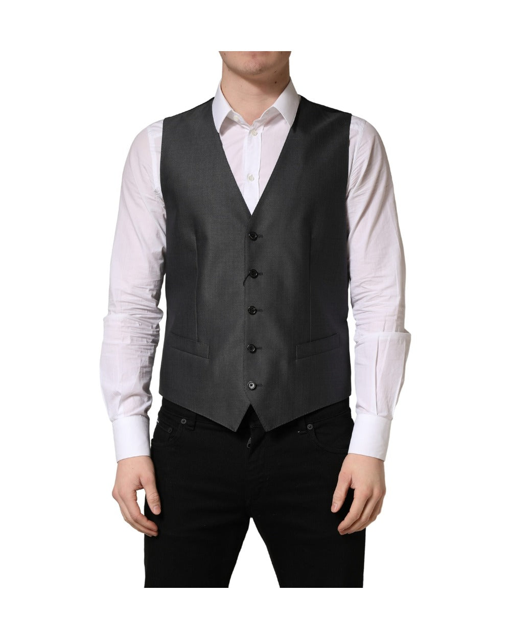 Dolce & Gabbana Dark Gray Single Breasted Men Waistcoat Vest