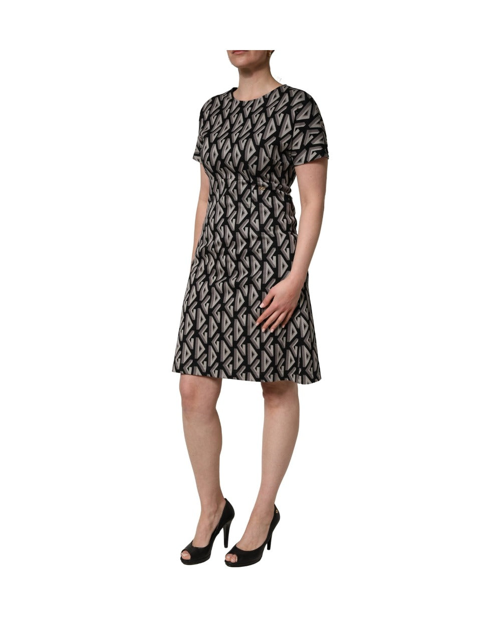 Dolce & Gabbana Black Logo Print Cotton Knee Length Dress