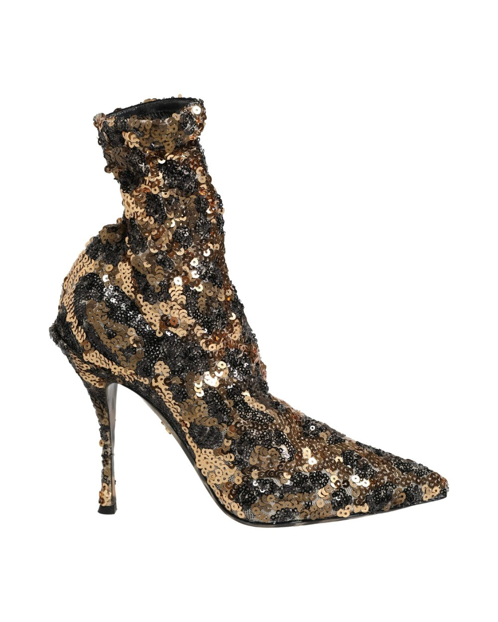 Dolce & Gabbana Gold Leopard Sequin Sock Ankle Boots Shoes