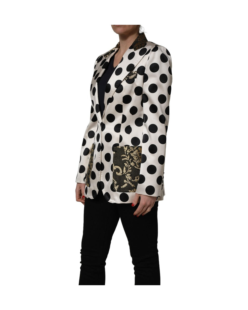 Dolce & Gabbana White Brocade Polka-Dot Print Blazer Jacket