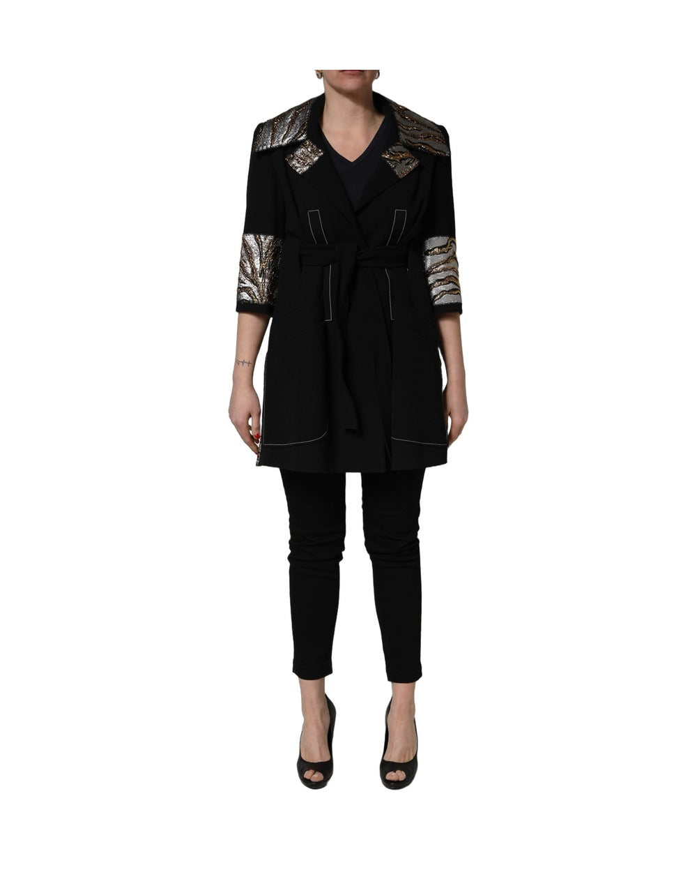 Dolce & Gabbana Black Single-Breasted Brocade Coat Jacket