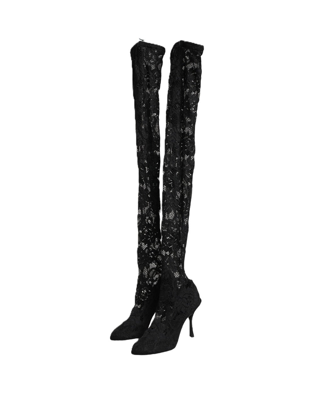 Dolce & Gabbana Black Taormina Lace Socks Boots Pumps Shoes