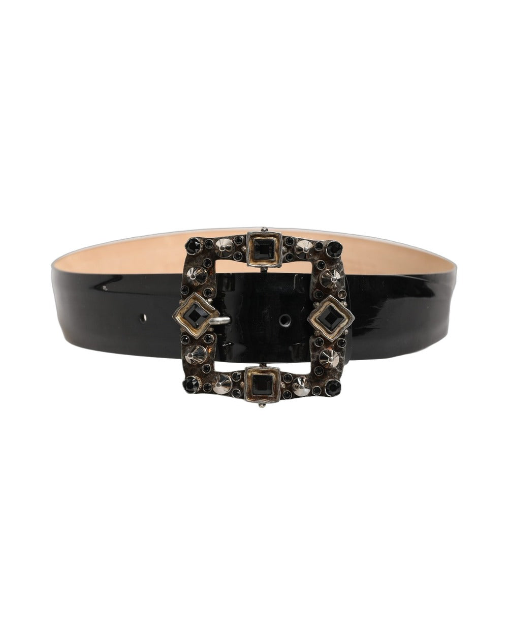 Dolce & Gabbana Black Leather Crystal Metal Buckle Belt