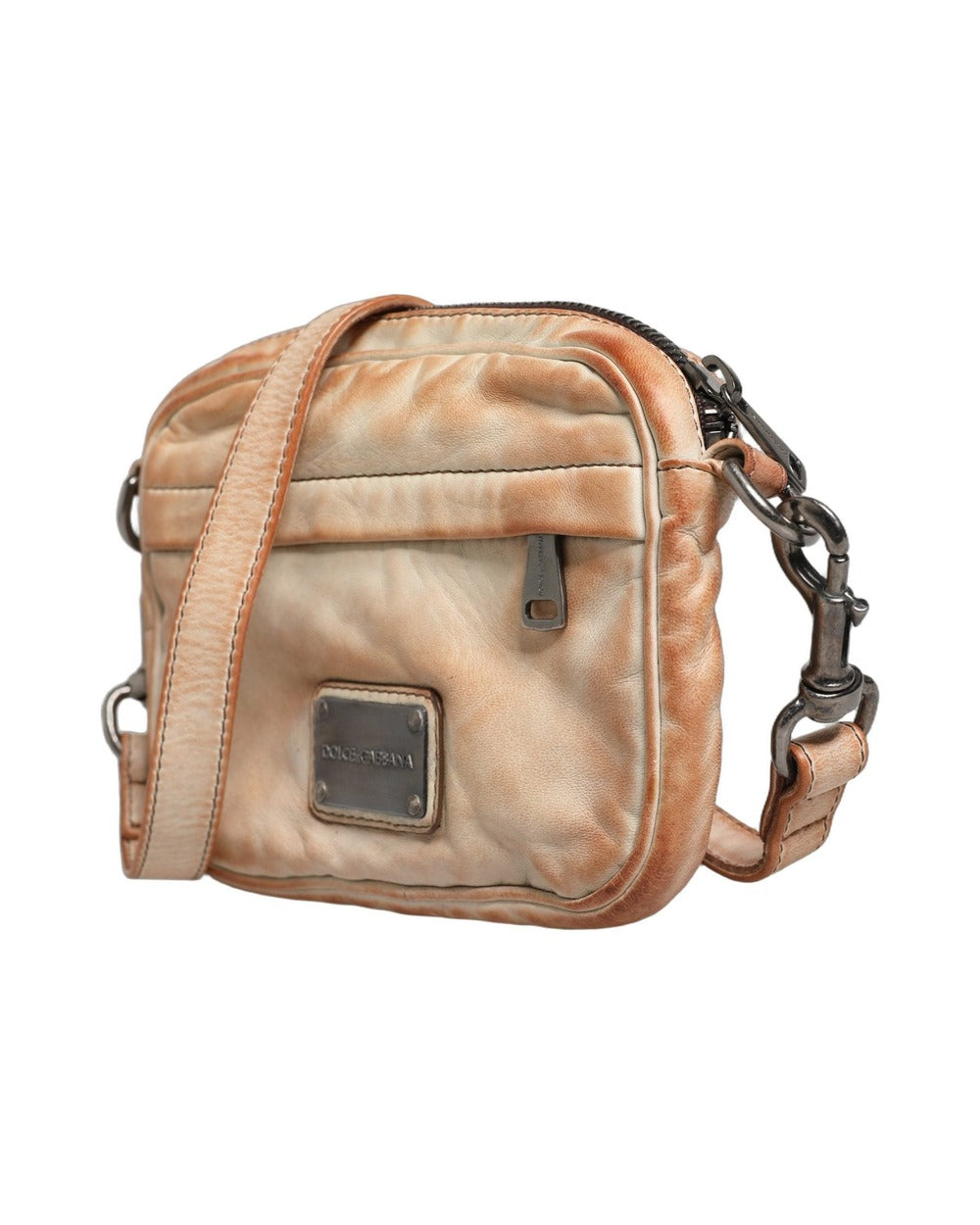 Dolce & Gabbana Beige Vintage Leather Logo Plaque Shoulder Borse Men Bag