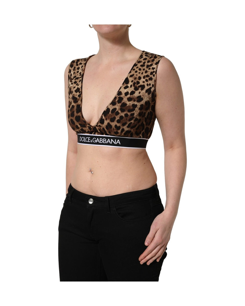 Dolce & Gabbana Brown Leopard Print Cropped Silk Tank Top
