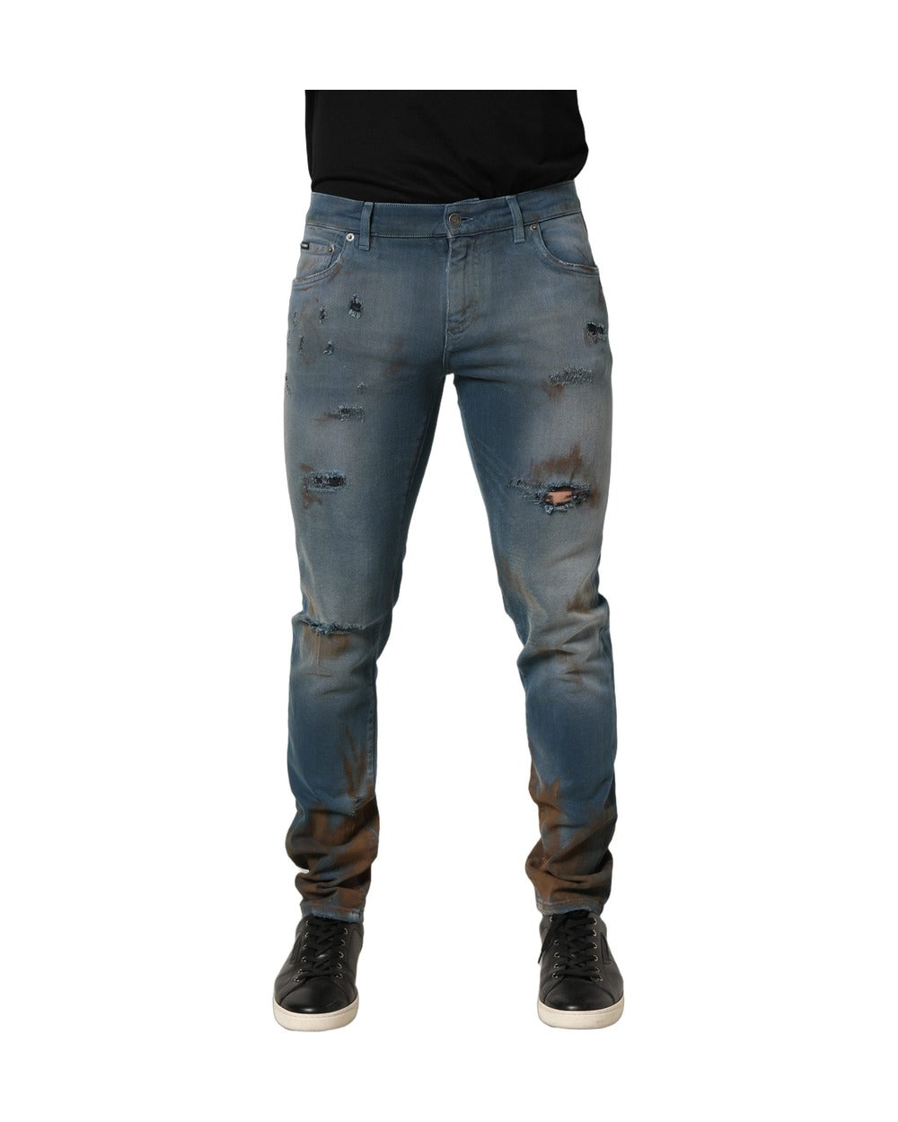 Dolce & Gabbana Blue Distressed Mid Waist Skinny Denim Jeans