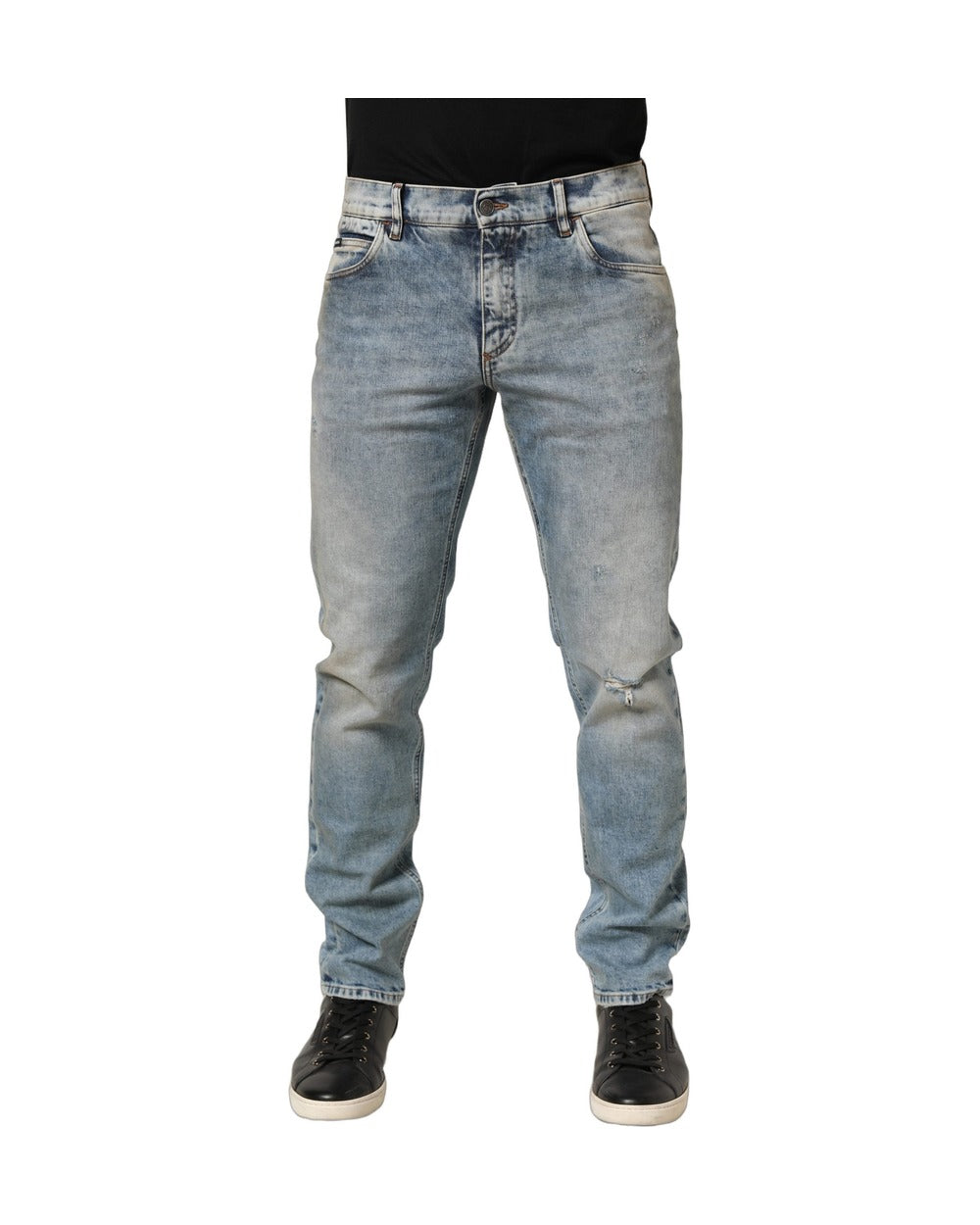 Dolce & Gabbana Blue Washed Mid Waist Straight Men Denim Jeans