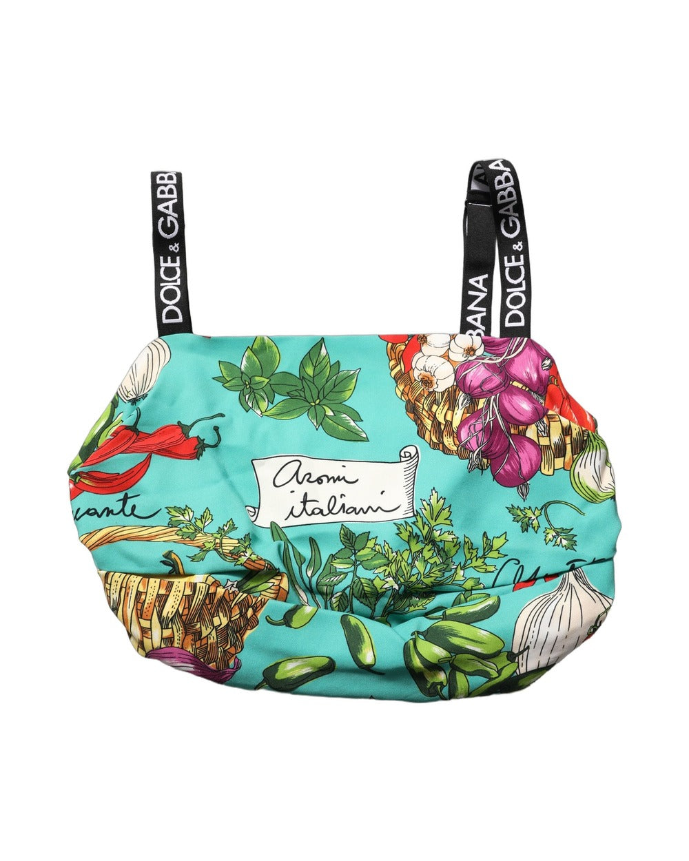 Dolce & Gabbana Turquoise Vegetable Print Silk Crop Tank Top