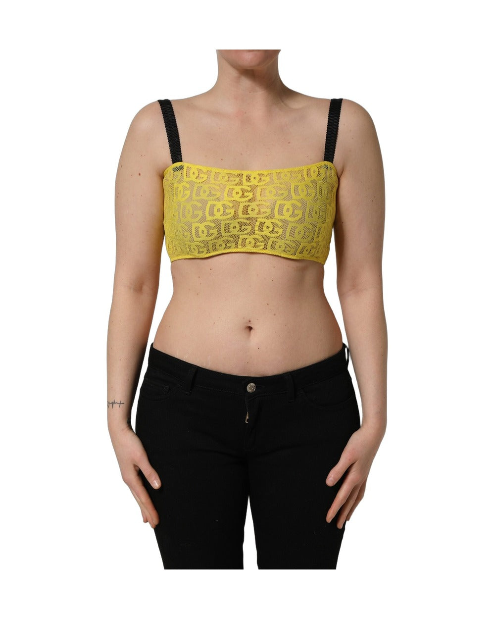 Dolce & Gabbana Yellow Black Leopard Faux Leather Bra Top