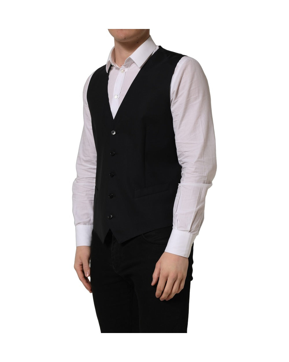 Dolce & Gabbana Black Wool Single Breasted Waistcoat Vest