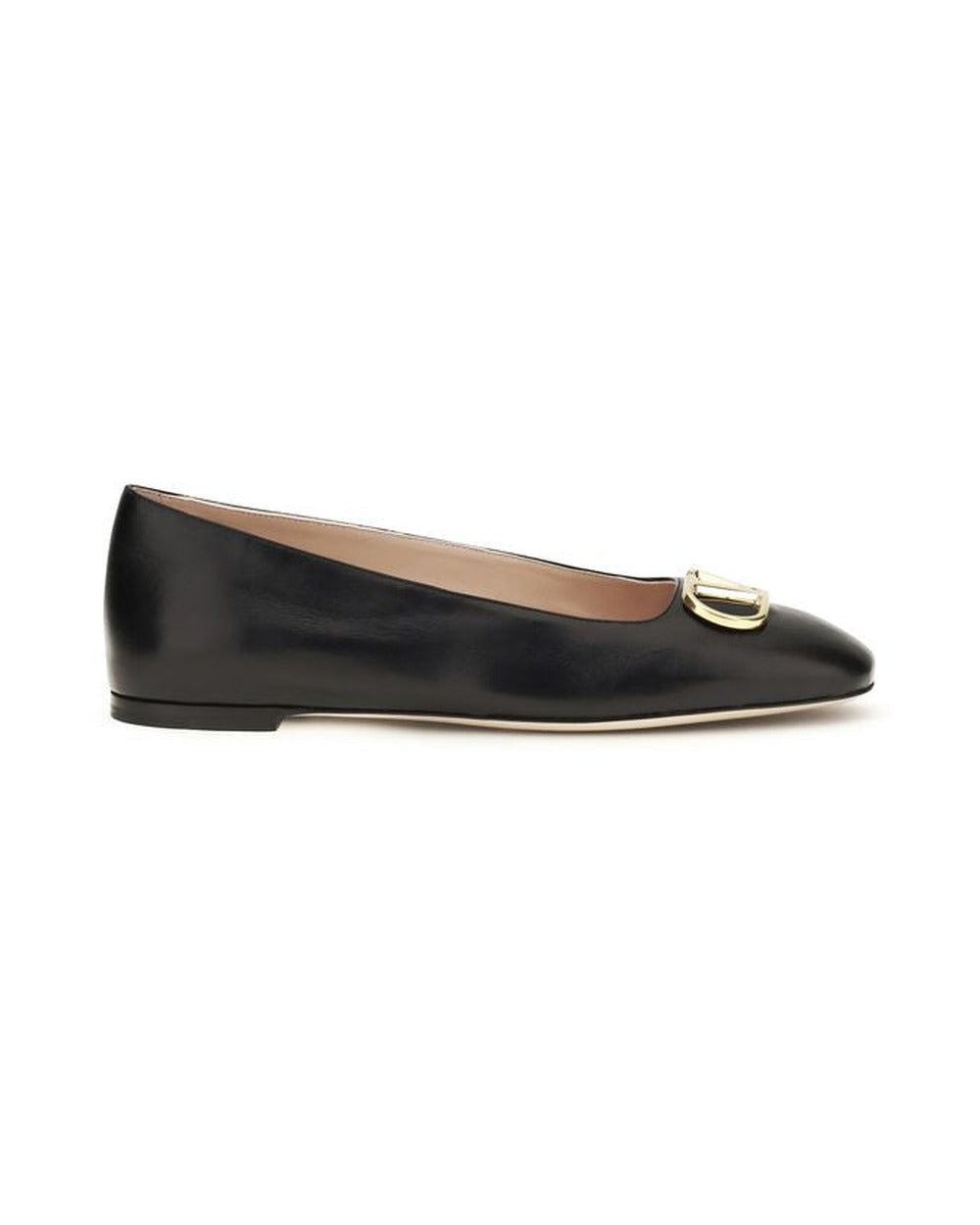 Valentino Garavani Black Calf Leather Bos Taurus Ballet Flats