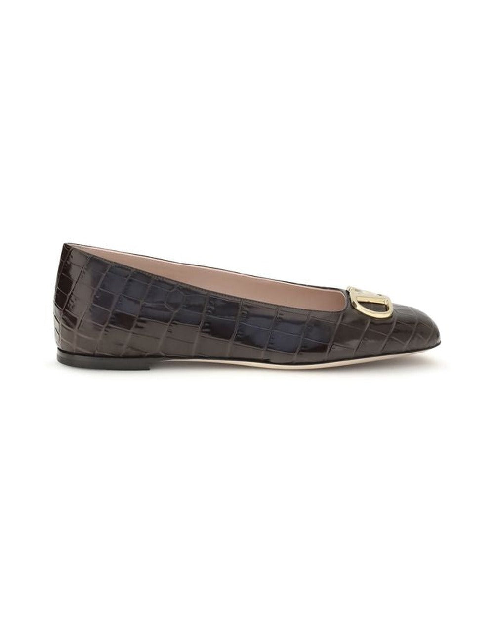 Valentino Garavani Brown Calf Leather Bos Taurus Ballet Flats