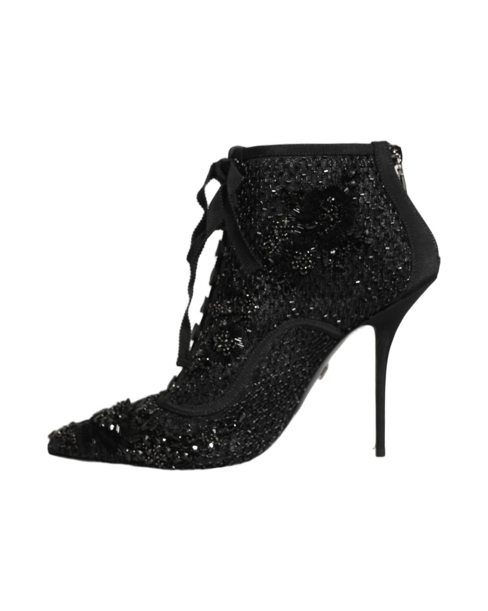 Dolce & Gabbana Black Embellished Mesh Ankle Boots Shoes