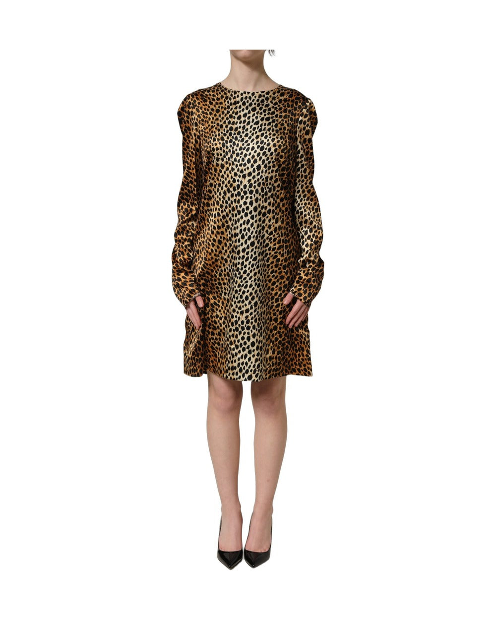Dolce & Gabbana Brown Ocelot Print Long Sleeve Mini Dress