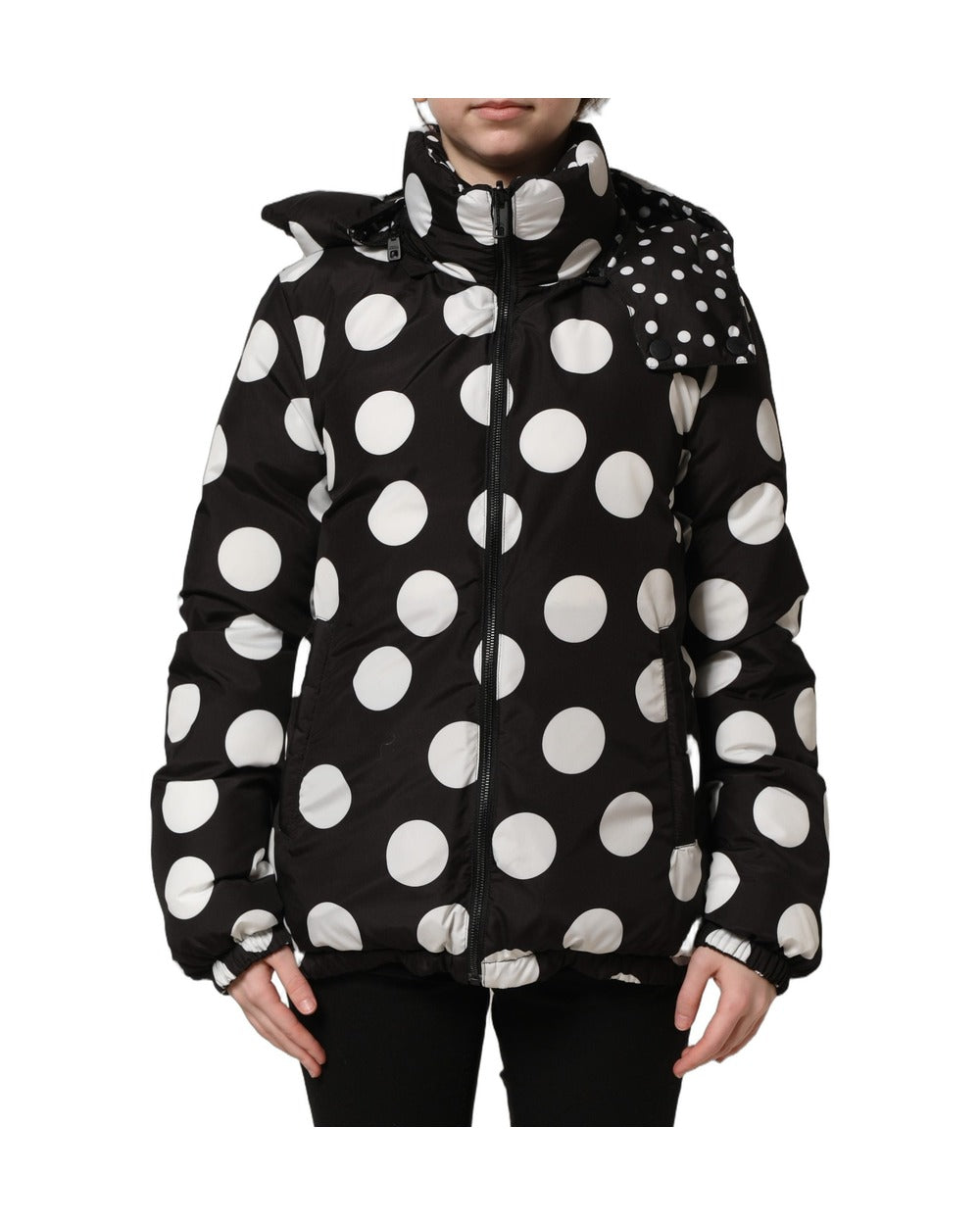 Dolce & Gabbana Black White Polka Dot Hooded Blouson Jacket