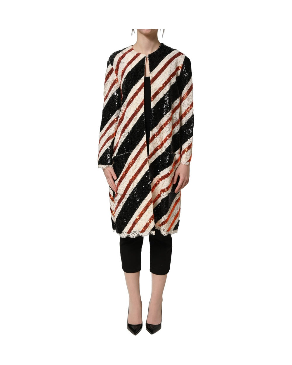 Dolce & Gabbana Multicolor Stripe Sequin Duster Coat Jacket