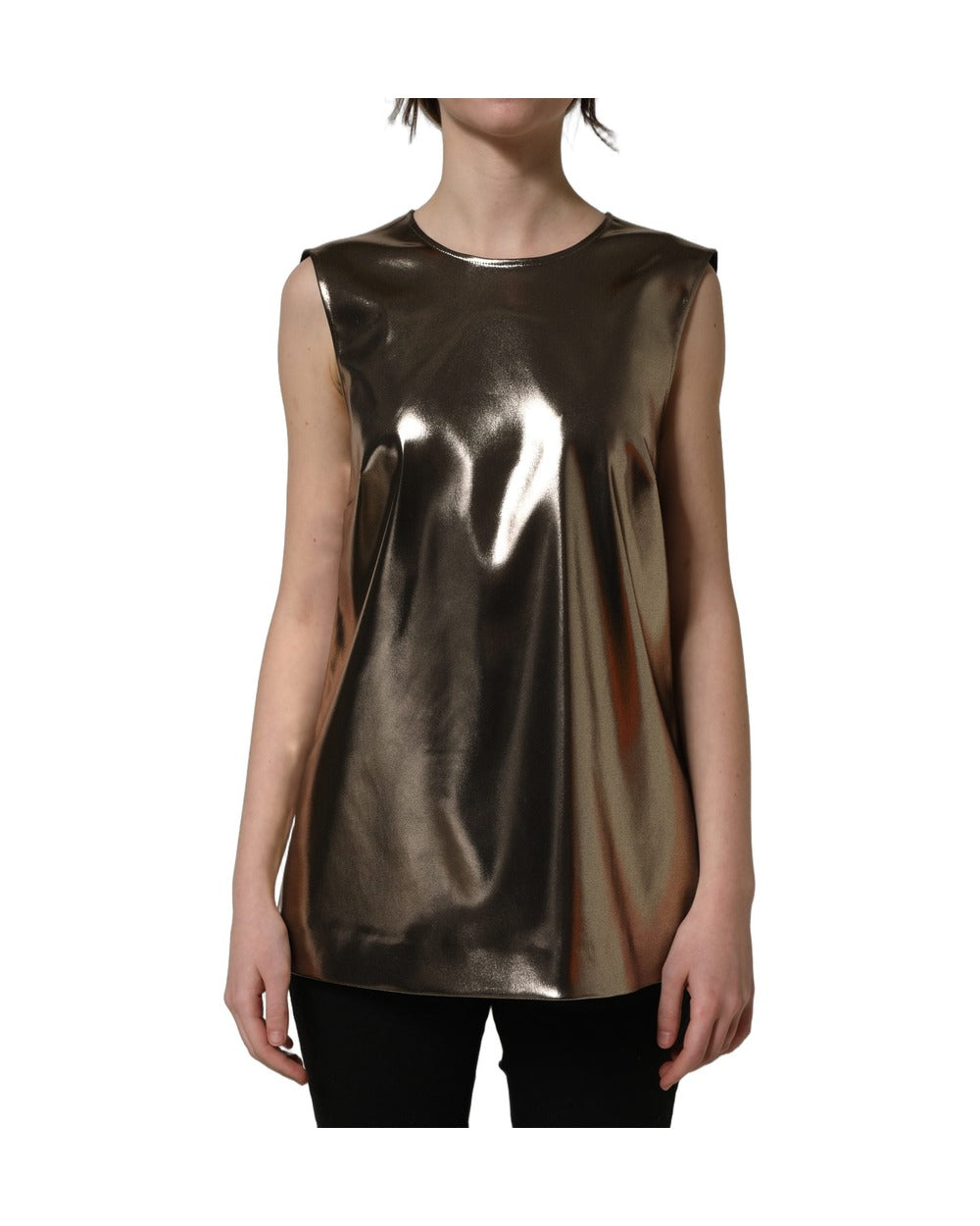 Dolce & Gabbana Metallic Bronze Roundneck SleevelessTank Top