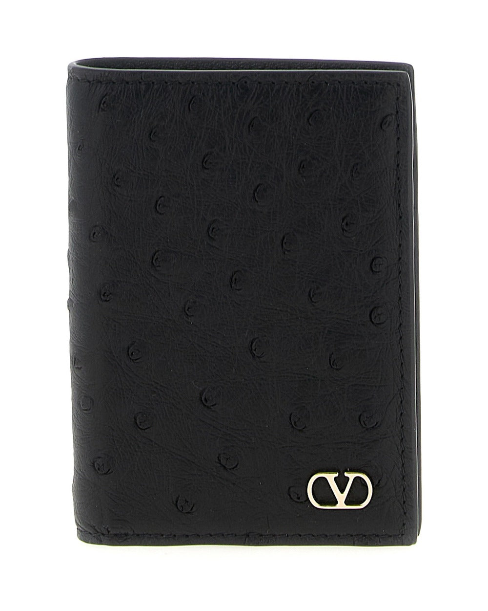 Valentino Garavani Black Ostrich Skin Cardholder