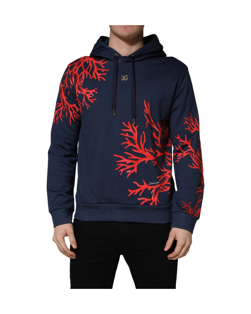 Dolce & Gabbana Blue Cotton Coral Logo Hooded Sweatshirt Sweater