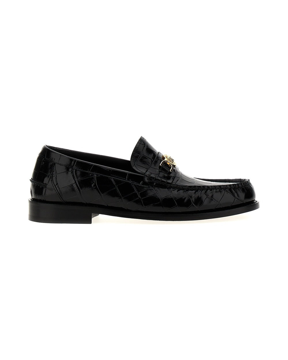 Versace Black Velvet Leather Slip-On Loafers