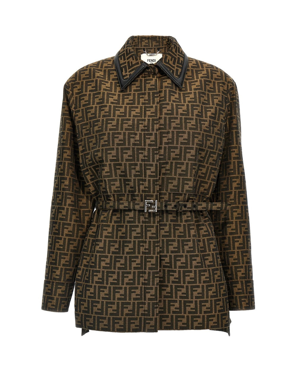 Fendi Brown Polyester Leather Jacket