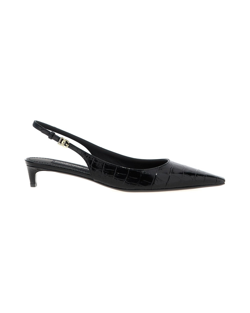 Dolce & Gabbana Black Calfskin Mid Heel Pumps