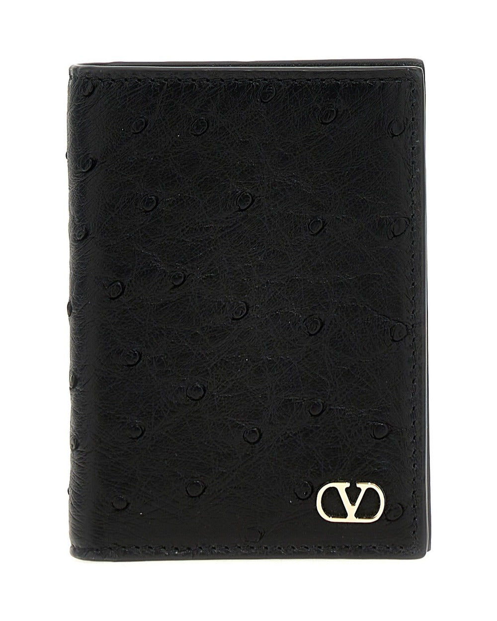Valentino Garavani Black Ostrich Skin Cardholder