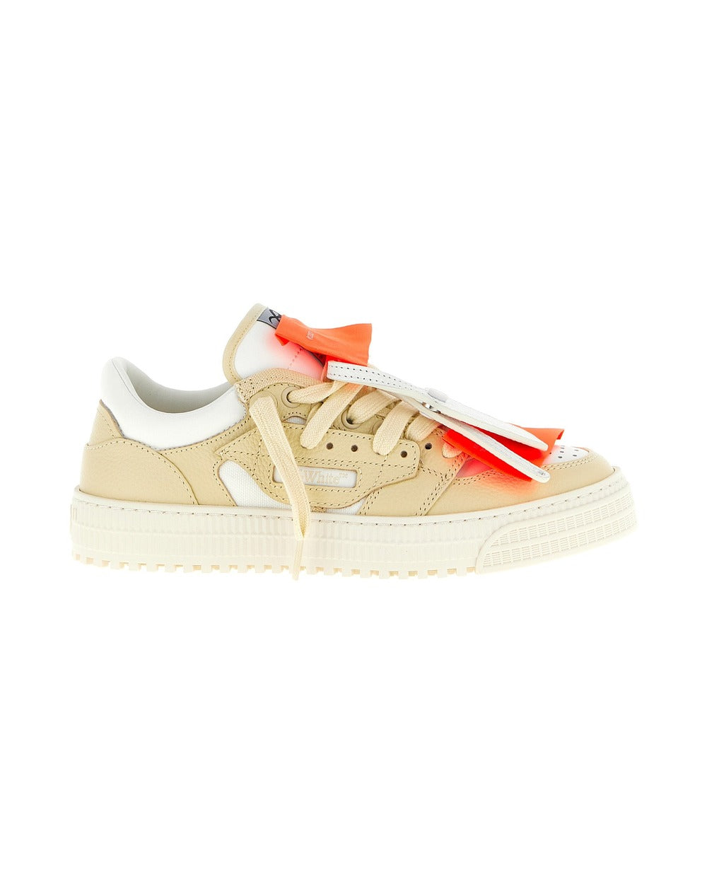 Off-White Beige Leather Low Top Sneakers