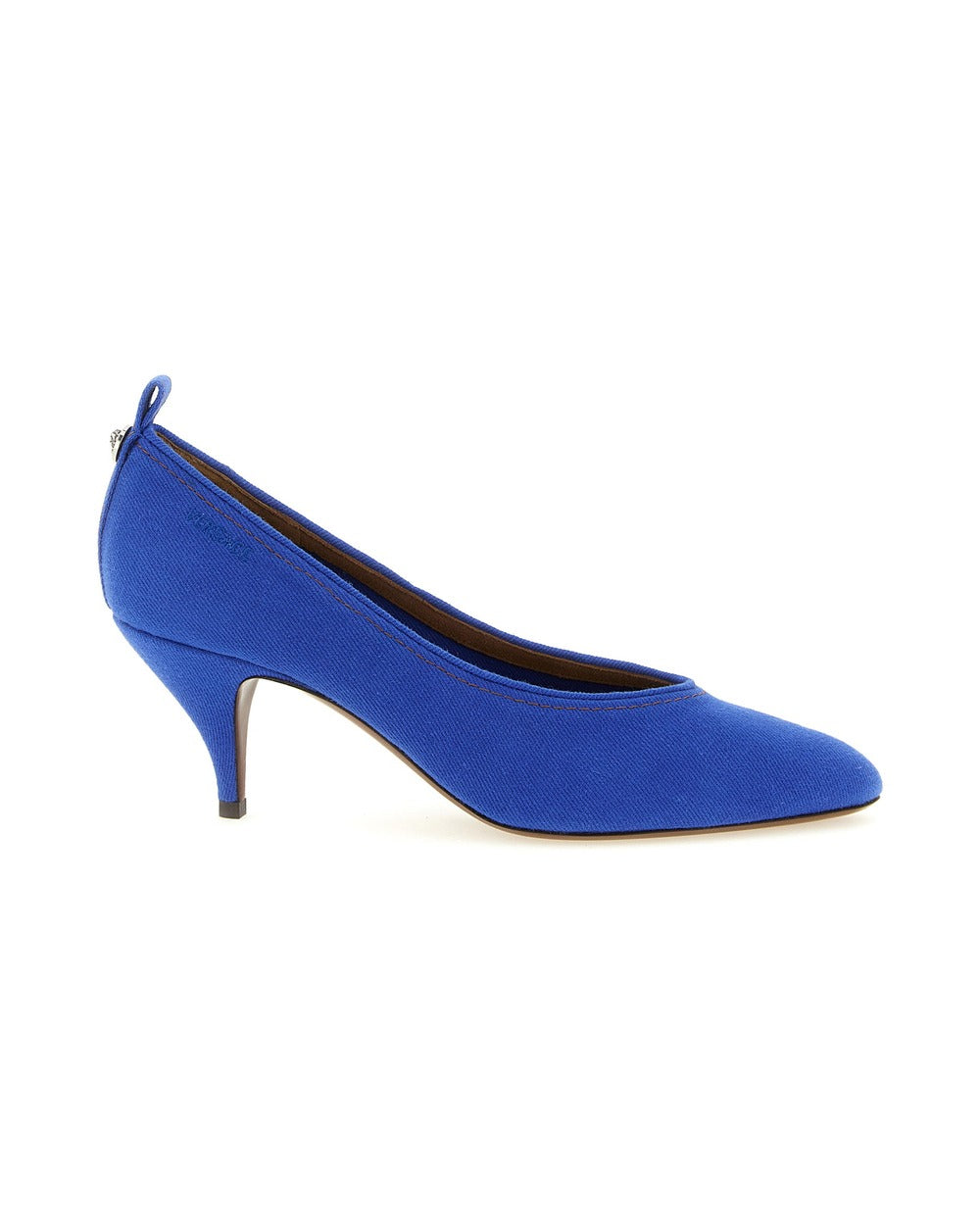 Versace Blue Cotton Mid Heel Pumps