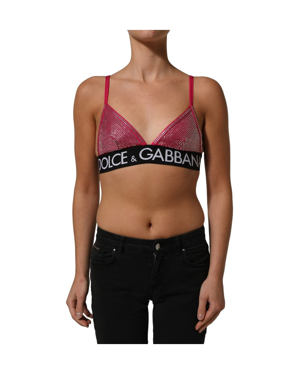 Dolce & Gabbana Pink Crystal Embellished Bralette Crop Top