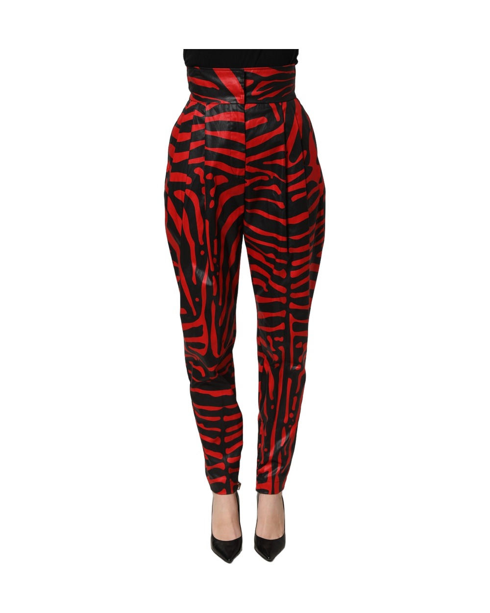 Dolce & Gabbana Red Black Zebra Print Cotton HighWaist Pants