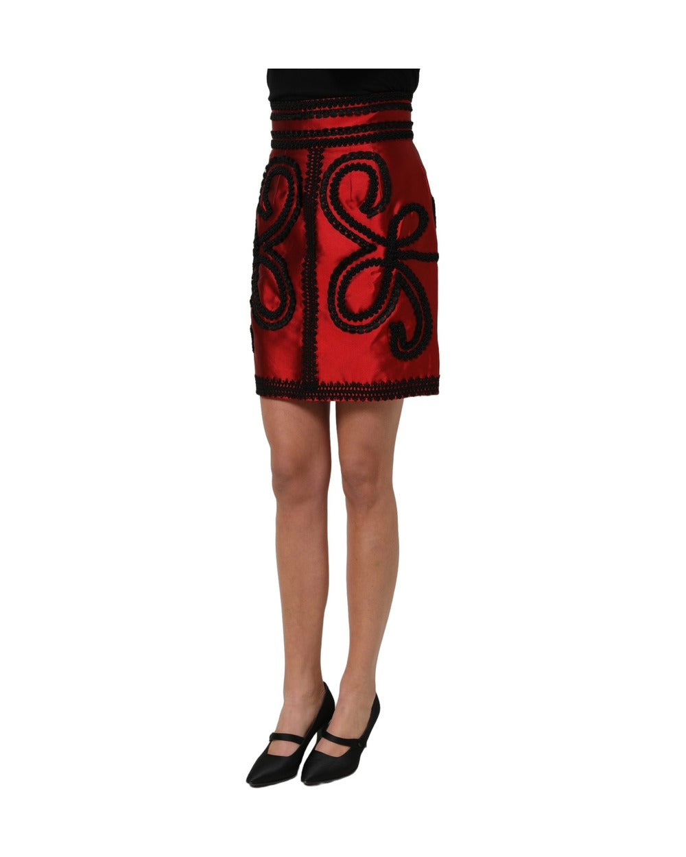 Dolce & Gabbana Red Soutache Embroidery A-line Mini Skirt