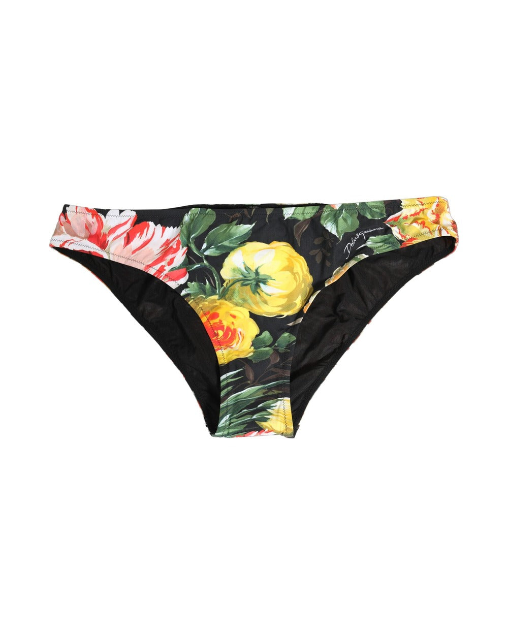 Dolce & Gabbana Black Nylon Floral Print Bikini Bottom Swimwear
