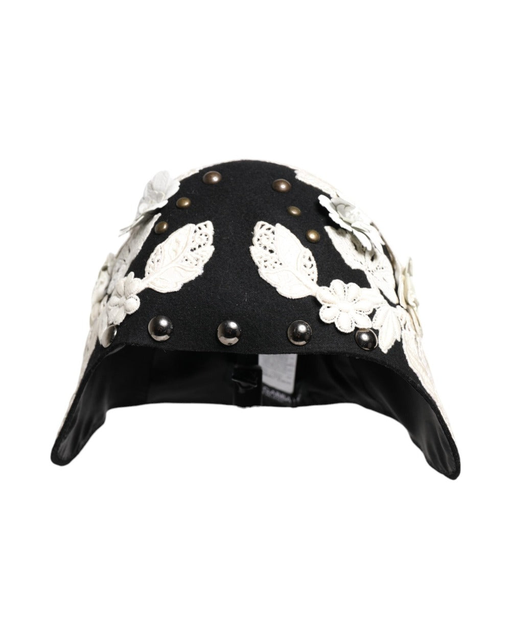 Dolce & Gabbana Black Wool White Floral Gold Leaf Cloche Hat