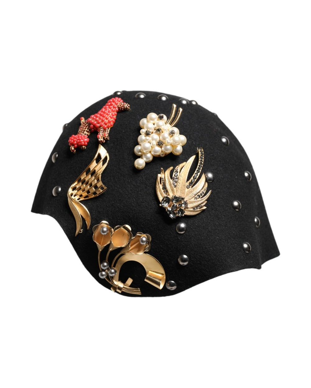 Dolce & Gabbana Black Wool Multicolor Embellished Cloche Hat