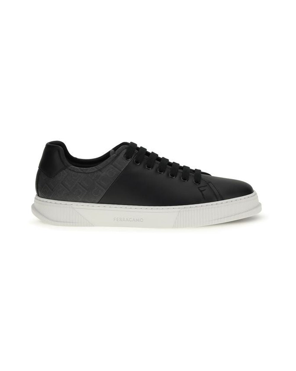 Ferragamo Black Calf Leather Bos Taurus Low Top Sneakers