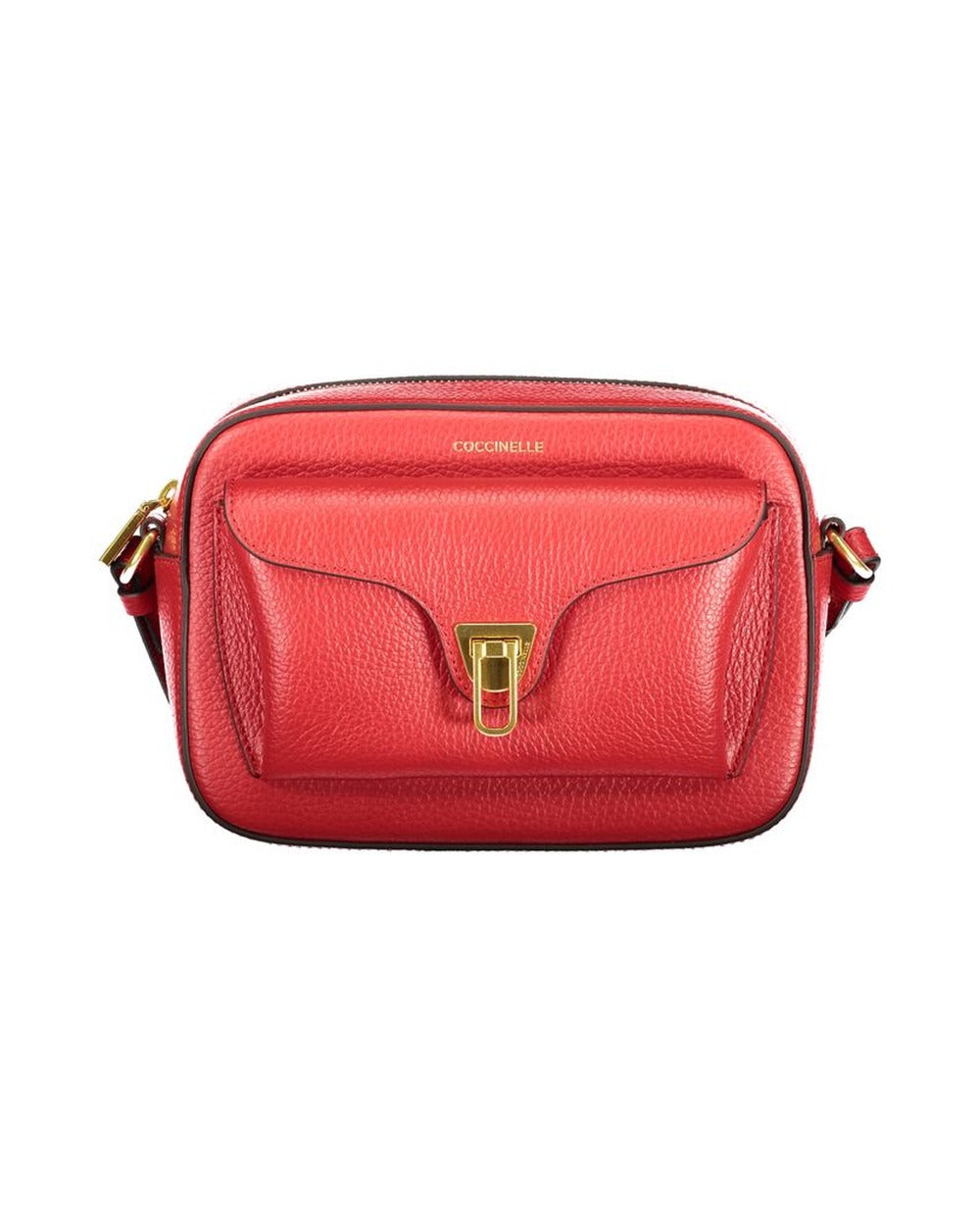Coccinelle Rosso Leather Women's Bag with Adjustable Strap and Pockets