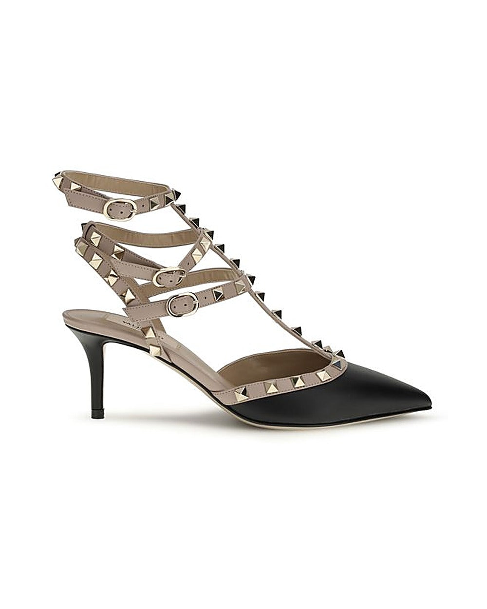 Valentino Garavani Black Calf Leather Bos Taurus Mid Heel Pumps