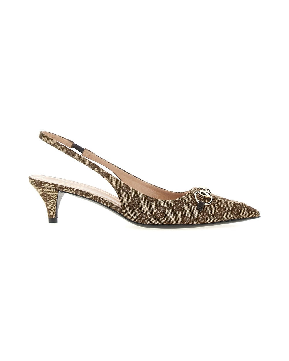 Beige Polyester Mid Heel Pumps